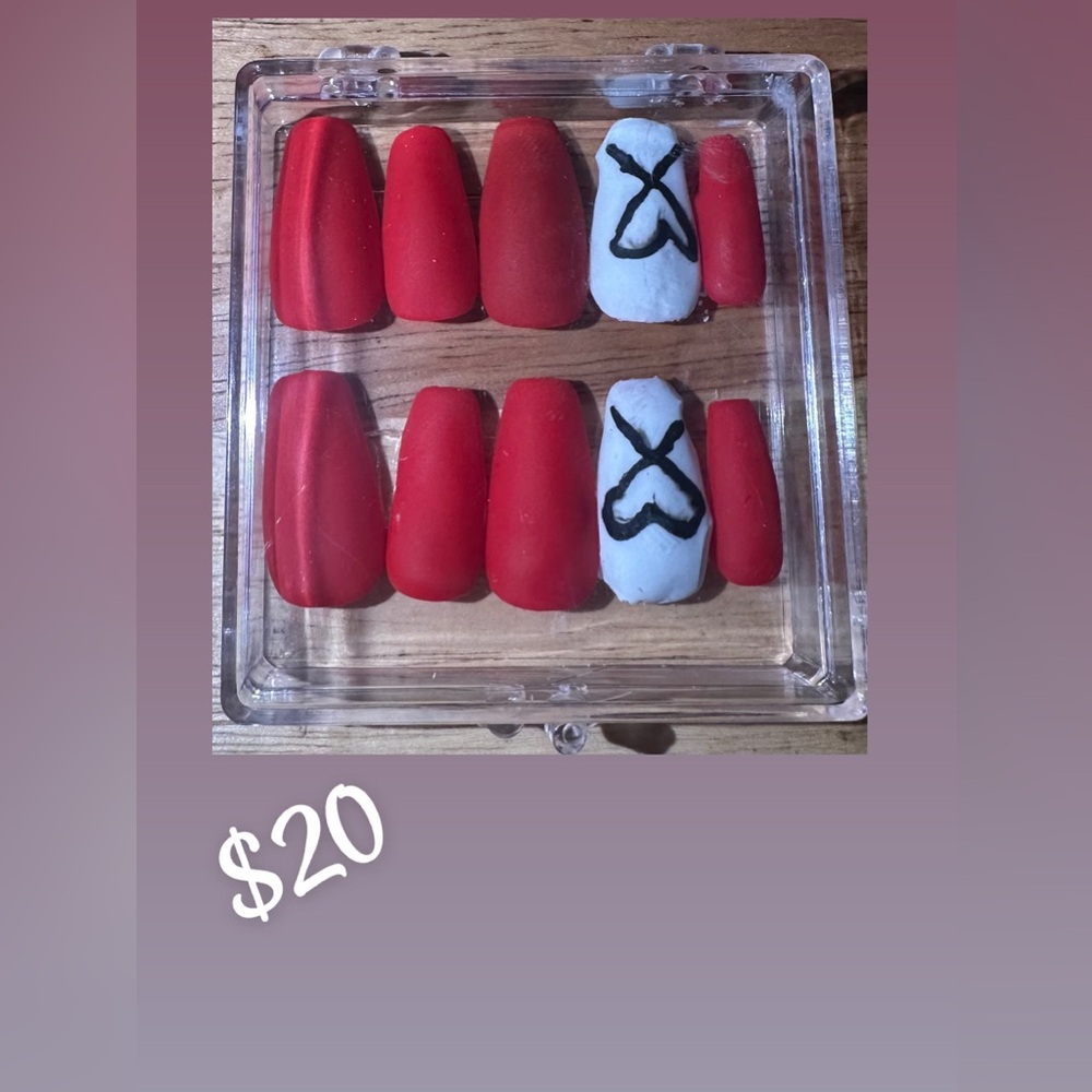 Red And White Press-On Nails - image 1